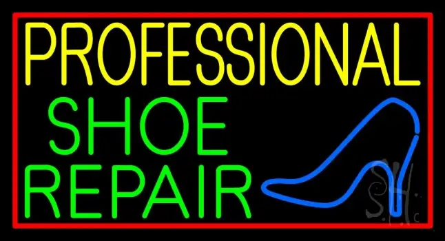 Professional Shoe Repair With Border LED Neon Sign