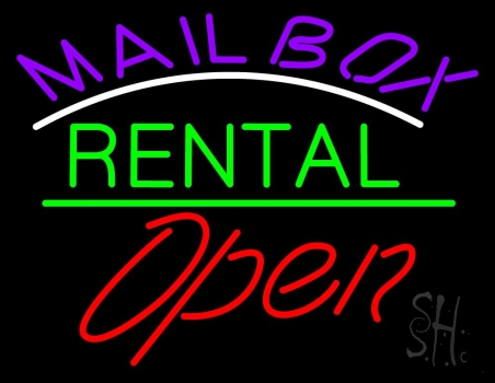 Purple Mailbox Turquoise Rental With Open 2 LED Neon Sign