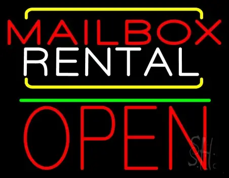 Red Mailbox Blue Rental Open 1 LED Neon Sign