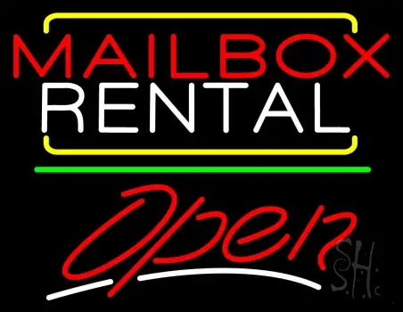 Red Mailbox Blue Rental Open 3 LED Neon Sign