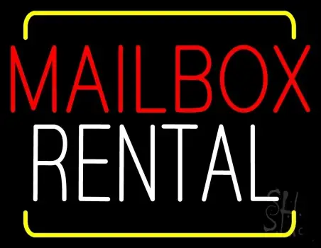 Red Mailbox Blue Rental With Yellow Border LED Neon Sign