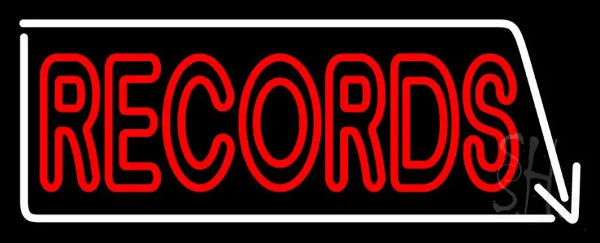 Red Records With White Arrow 2 LED Neon Sign
