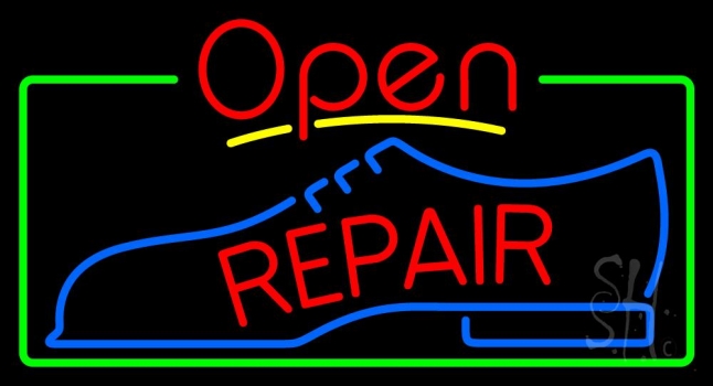 Red Repair Shoe Logo Open LED Neon Sign