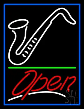 Saxophone Open Blue Border Green Line 3 LED Neon Sign