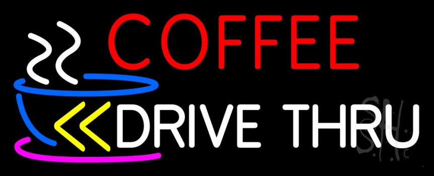 Coffee Drive Thru With Yellow Arrow LED Neon Sign