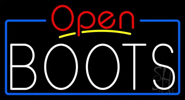 White Boots Open With Border LED Neon Sign