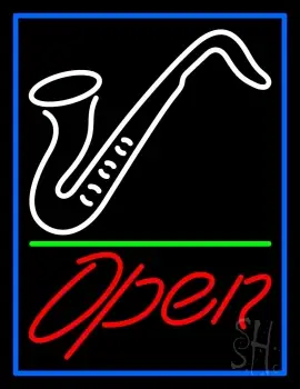 White Saxophone Red Open Blue Border and Green Line 4 LED Neon Sign
