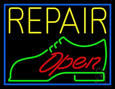 Yellow Repair Shoe Logo Open LED Neon Sign