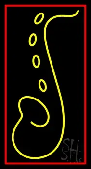 Yellow Saxophone Logo Red Border LED Neon Sign