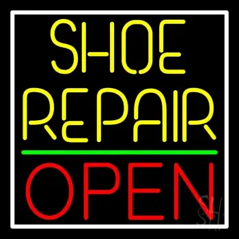 Yellow Shoe Repair Open With Border LED Neon Sign