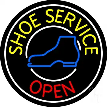 Yellow Shoe Service Open With Border LED Neon Sign