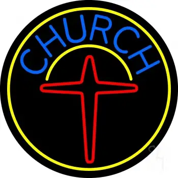Blue Church With Cross Logo LED Neon Sign