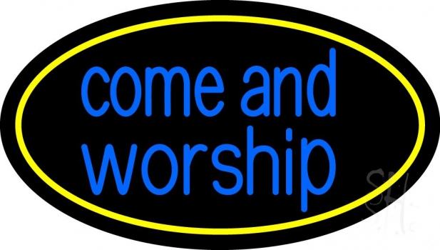 Blue Come And Worship LED Neon Sign