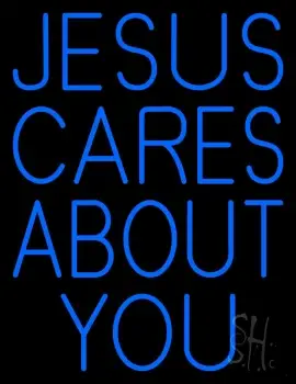 Blue Jesus Cares About You LED Neon Sign