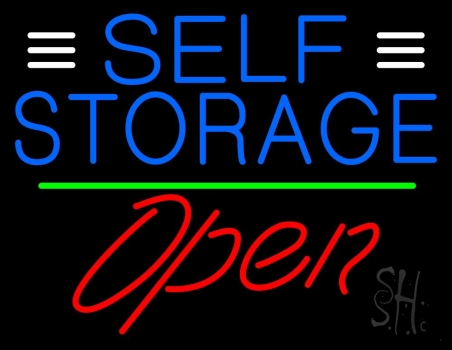 Blue Self Storage With Open 2 LED Neon Sign