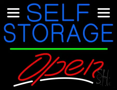 Blue Self Storage With Open 3 LED Neon Sign