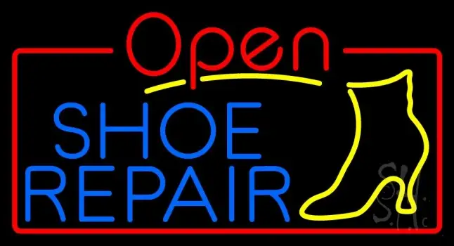 Blue Shoe Repair Open LED Neon Sign
