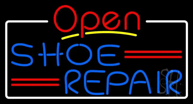 Blue Shoe Repair Open With Border LED Neon Sign