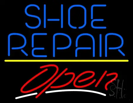 Blue Shoe Repair Open With Line LED Neon Sign