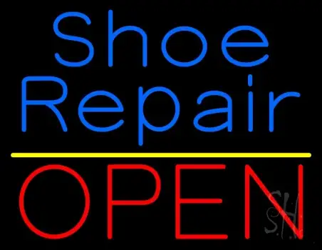 Blue Shoe Repair Open With Yellow Line LED Neon Sign