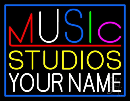 Custom Music Studio Blue Border LED Neon Sign