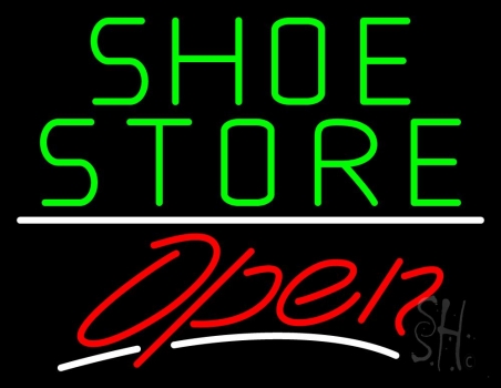 Green Shoe Store Open With Line LED Neon Sign