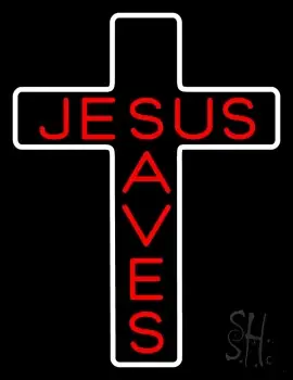 Jesus Saves White Cross LED Neon Sign