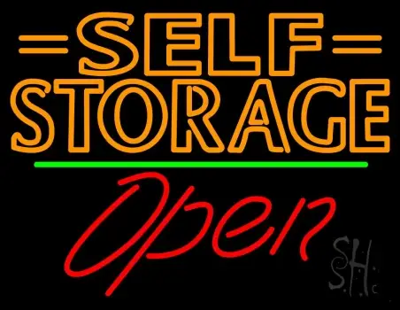 Orange Self Storage Block With Open 2 LED Neon Sign