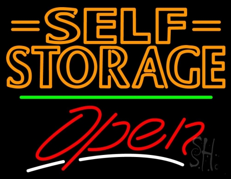 Orange Self Storage Block With Open 3 LED Neon Sign