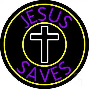 Purple Jesus Saves White  Cross LED Neon Sign