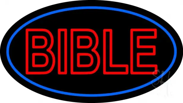 Red Bible Blue Border LED Neon Sign
