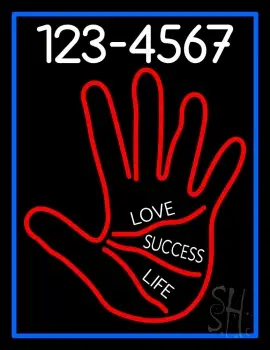 Red Palm With Phone Number Blue Border LED Neon Sign