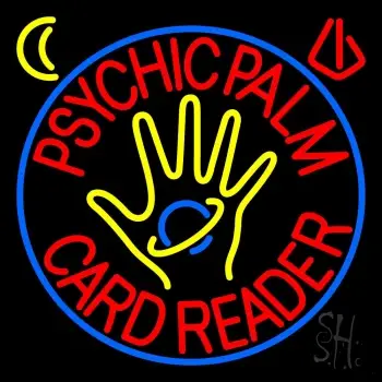 Red Psychic Palm Card Reader Blue Circle LED Neon Sign