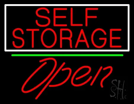 Red Self Storage White Border Open 2 LED Neon Sign