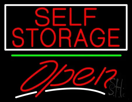 Red Self Storage White Border Open 3 LED Neon Sign