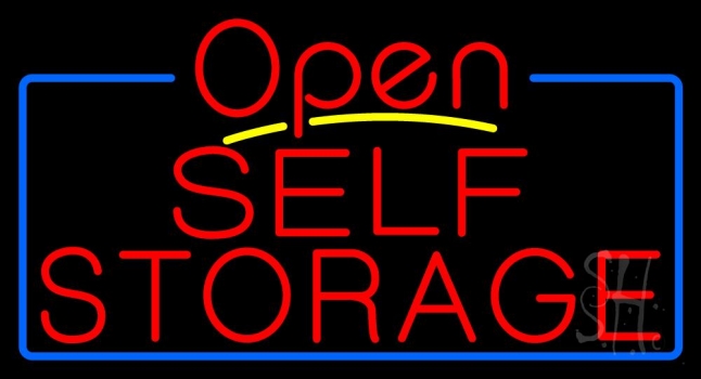 Red Self Storage White Border Open 4 LED Neon Sign