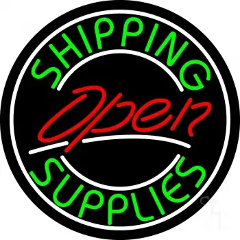 Red Shipping Supplies With Circle Open LED Neon Sign