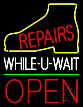 Shoe Repairs White While You Wait Open LED Neon Sign