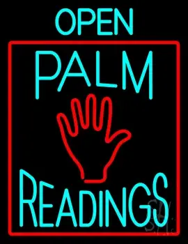 Turquoise Open Palm Readings Red Border LED Neon Sign