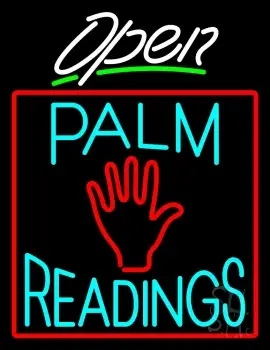 White Open Turquoise Palm Readings Red Border LED Neon Sign