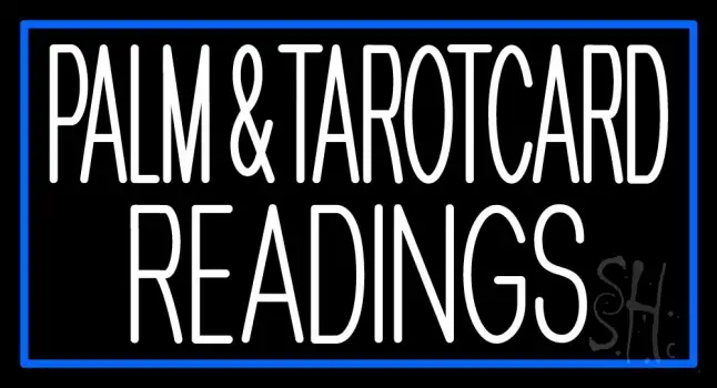 White Palm And Tarot Card Readings Blue Border LED Neon Sign