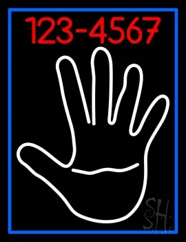 White Palm With Phone Number Blue Border LED Neon Sign