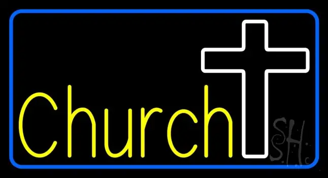 Yellow Church With Cross LED Neon Sign
