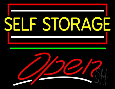 Yellow Self Storage Block With Open 2 LED Neon Sign
