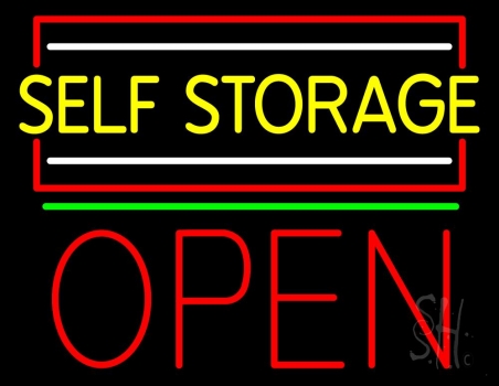Yellow Self Storage Block With Open 3 LED Neon Sign