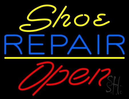 Yellow Shoe Blue Repair Open LED Neon Sign