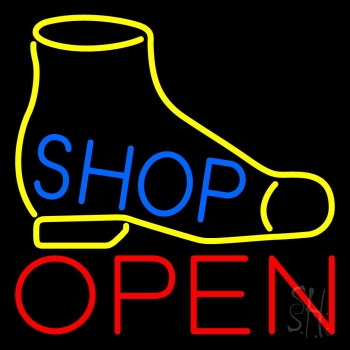 Yellow Shoe Blue Shop Open LED Neon Sign
