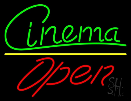 Green Cursive Cinema Open LED Neon Sign