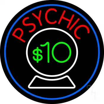 Psychic With Crystal Globe Blue Border LED Neon Sign