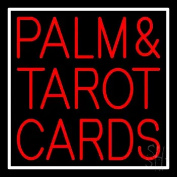 Red Palm And Tarot Cards Block White Border LED Neon Sign